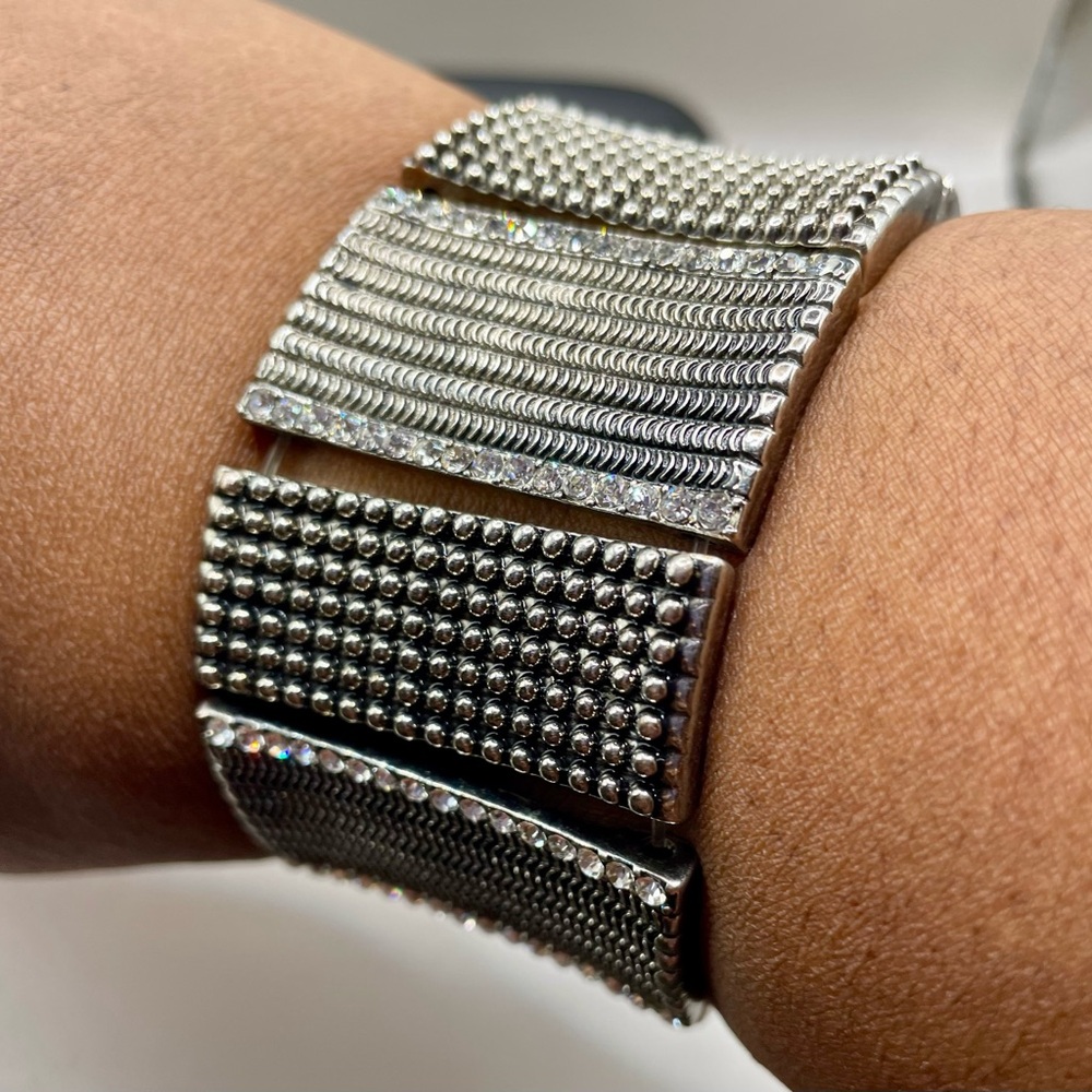 Patterned Rectangle And Rhinestone Stretch Bracel… - image 4